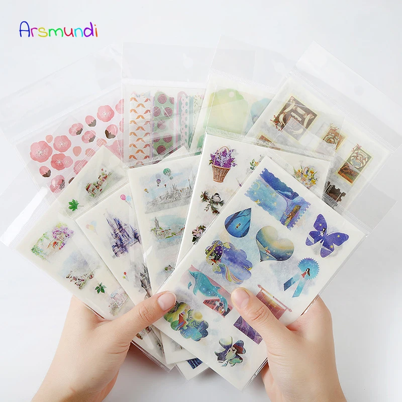 

Arsmundi Kawaii DIY Diary Journal Sticker Bluding Cloud Gilrs Cat Flower Stamp Stickers Scrapbooking Flakes Stationery Stickers