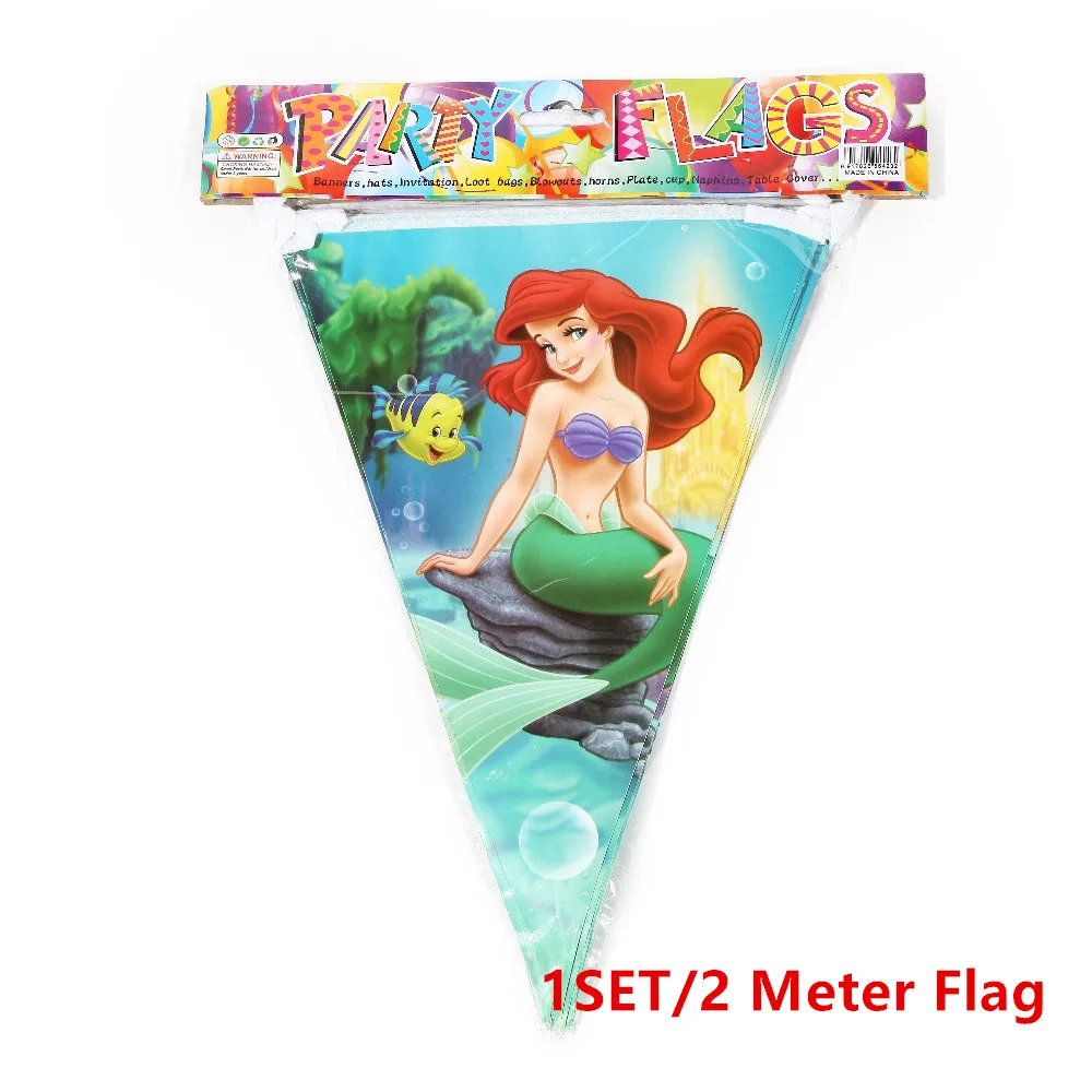 Flag 1set Вечерние украшения в виде русалки, скатерть, подстаканник, соломенная салфетка, Подарочный пакет, свечи, конфета попкорн, коробка для детей на день рождения - Цвет: Flag 1set