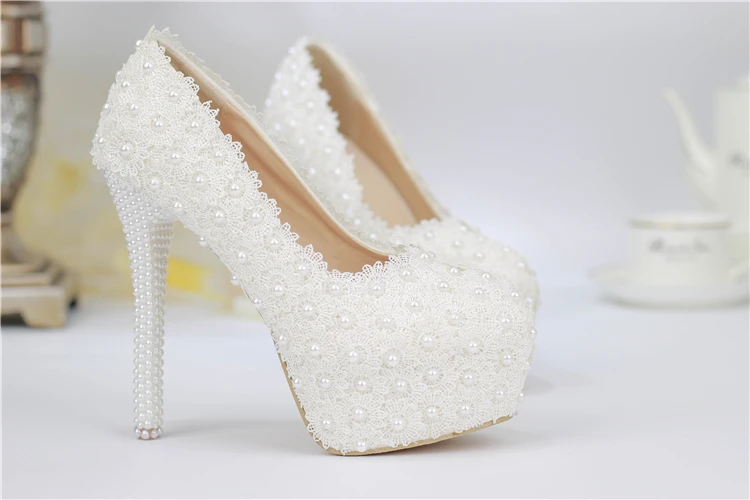 BaoYaFang/Новое поступление; белые кружевные свадебные туфли с ремешком на высоком каблуке; женская обувь на платформе; обувь с ремешком на щиколотке