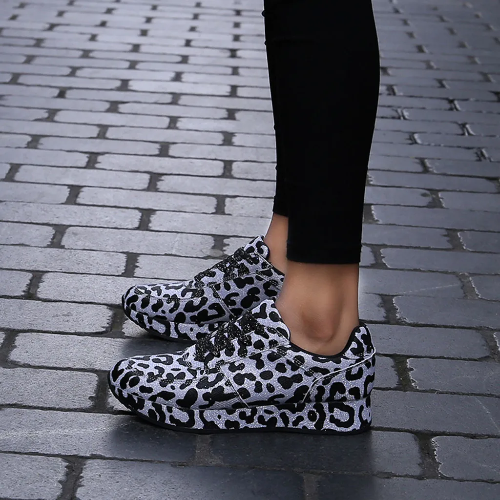 

Lace Up Round Toe Breathable Women's Vulcanize Shoes Spring Autumn Leopard Print Wild Sneakers Shoes Woman Casual Canvas Shoes