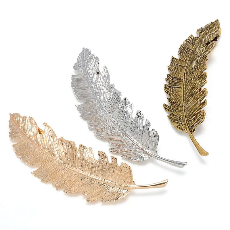 

Vintage Simple Gold Silver Leaves Feather Hair Clip Hairpin Barrette Spring Clip Hair Jewelry Women Tiara Accessories Bride