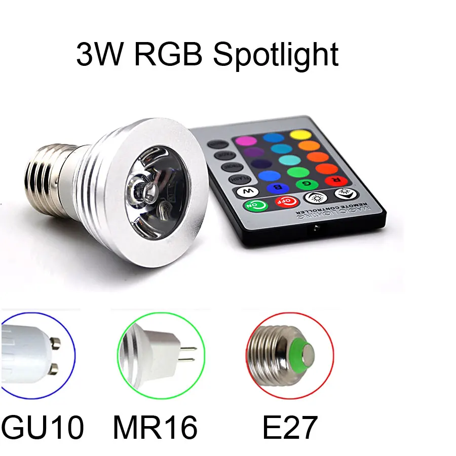 

1Pcs 16 Colors Dimmable GU10 RGB LED lamp 110V - 220V 3W With 24 Keys Remote Controller Spotlight Bulb Decorative Night light