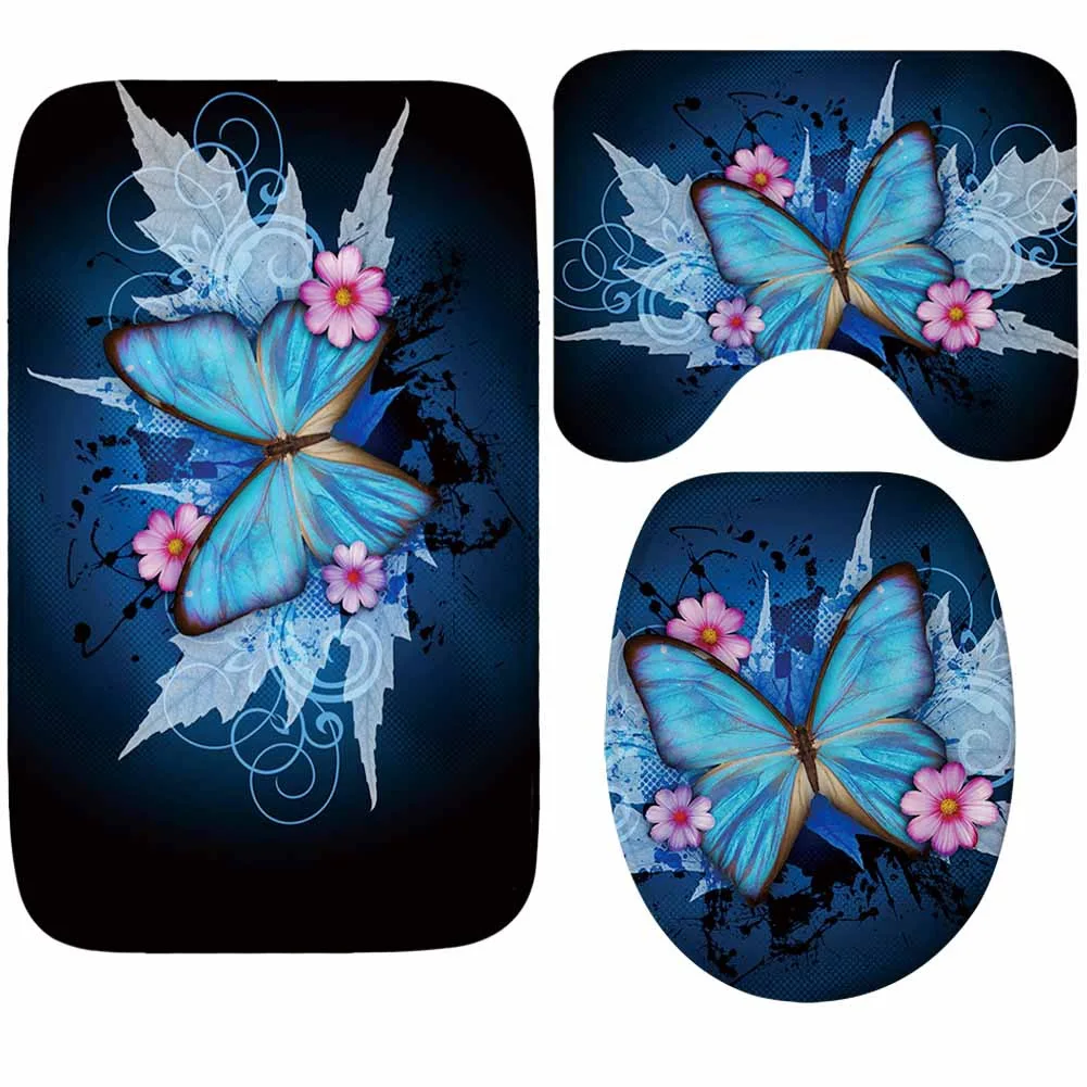 Butterfly Printed 3Pcs/set Bathroom Mat Anti-slip Bathtub Mats Floor Memory Foam Bath Carpet | Дом и сад