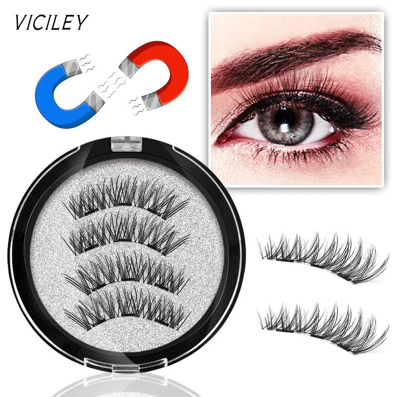 VICILEY 3 Magnets 3D Magnetic Eyelashes Natural Long Magnetic False Eyelash Handmake Magnet Eye Lashes Makeup