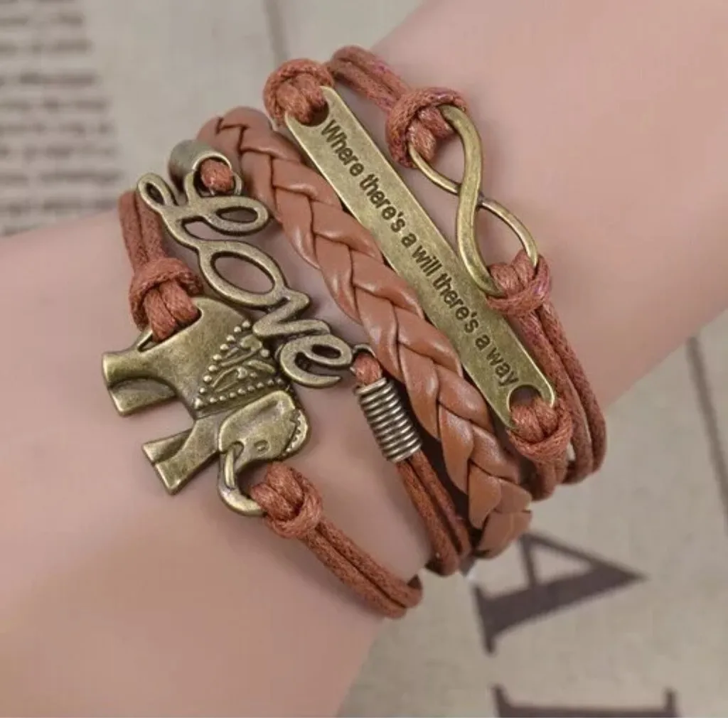 

2019 New Fashion Brand Infinity Elephants Bracelets & Bangles Weave Leather Strap Bangles Cuff For Women Lover Wholesale