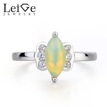 

Leige Jewelry Opal Proposal Ring Natural White Opal Ring Marquise Cut White Gemstone 925 Sterling Silver October Birthstone Ring