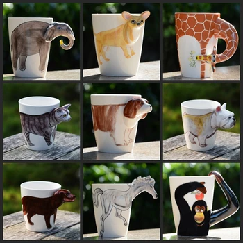 

3D Animal Shape Hand Painted Deer Giraffe Cow Monkey Dog Cat Camel Elephant Horse Cup Creative Gift Ceramic Coffee Milk Ttea Mug