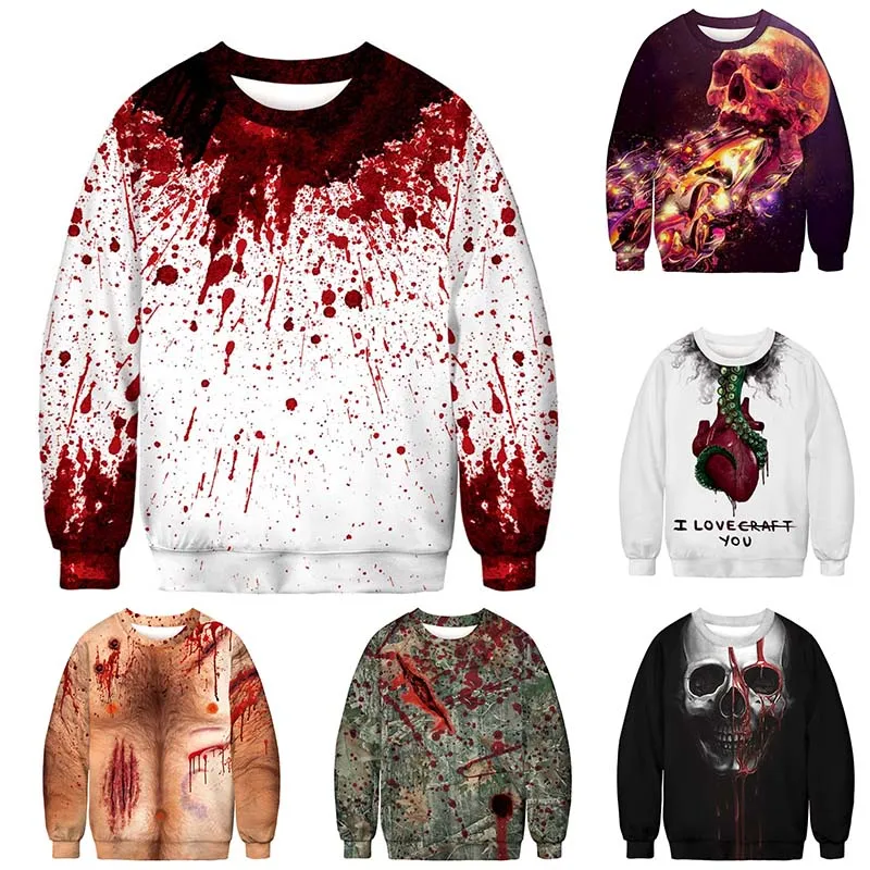 

Hot Horror 3D Hooded Sweatshirts Men Women Blood/Skull/Skeleton Printing Pullover Halloween Party Clothes Dropshipping