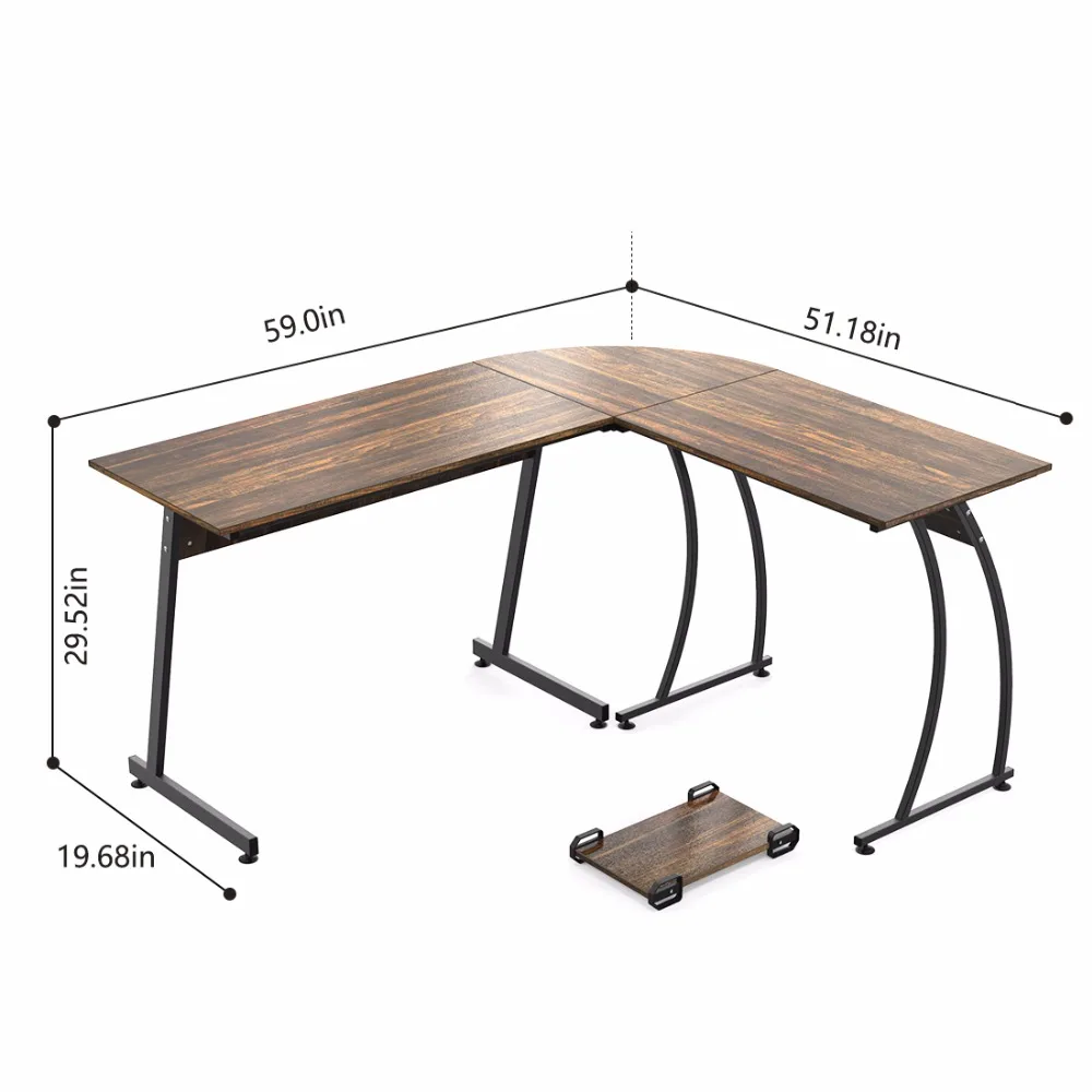 DEWEL L على شكل ركن الكمبيوتر مكتب 59 ''X 51'' المنزل طاولة مكتبية 3-قطعة الزاوية مكتب للحاسوب شخصي مع شحن وحدة المعالجة المركزية حامل 2 الجانبين التب...