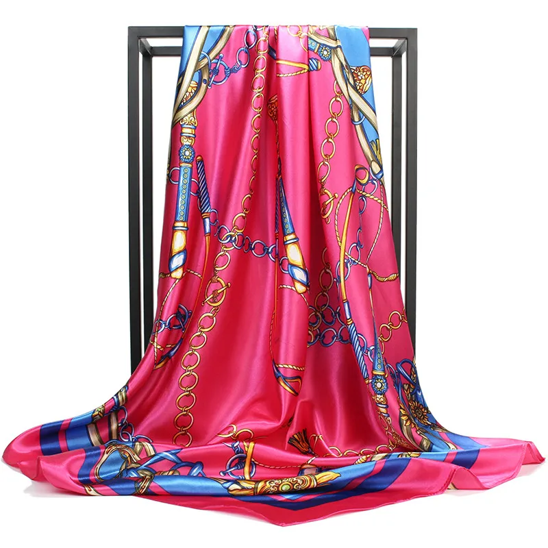 O CHUANG квадратный шарф люксовый бренд шелковая Бандана шаль на ощупь мягкая и блестящая хиджаб головной платок женские шарфы 90X90 см - Цвет: C4