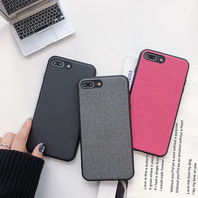 

2019 Fake Fabric Case For iPhone XS Max XR X iPhone 6 6S 7 8 Fashion Cloth Texture Soft Case For iPhone 6 7 8 Plus Shell Cover