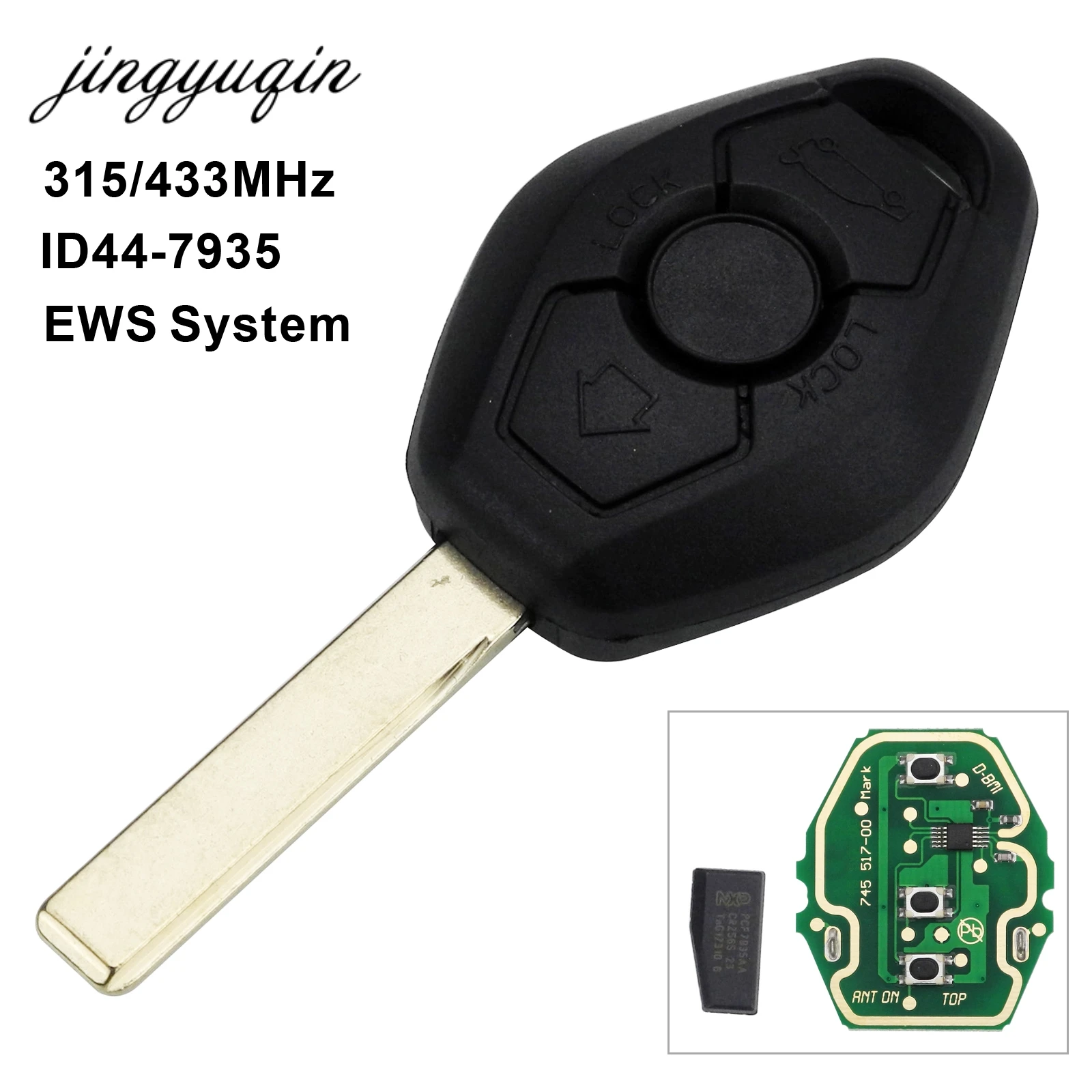 

jingyuqin Car Remote Key FOB for BMW EWS X3 X5 Z3 Z4 1/3/5/7 Series E38 E39 E46 315/433MHz ID44 Chip Keyless Entry Transmitter
