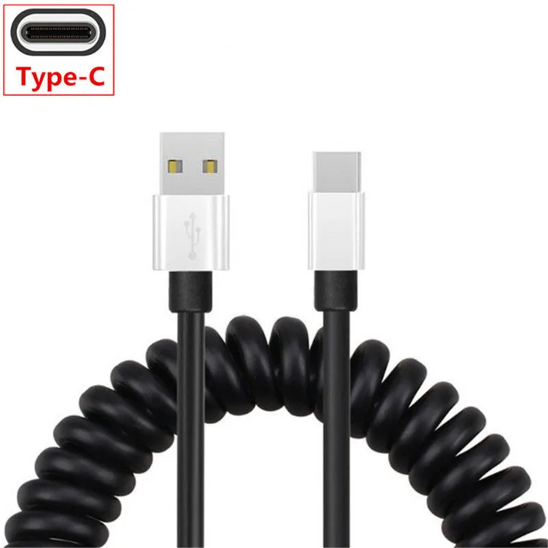 USB гибкий эластичный стрейч зарядное устройство Весна Спиральный кабель для зарядки для samsung Galaxy Note 10 Pro S10 Plus S10e M10 A10 A50 - Цвет: Silver for Type C