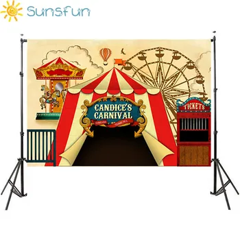 

Sunsfun 7x5ft Photography Backdrops Cartoon Sevilla Tent Playground Carnival Carousel Banner Photo Studio Background 220x150