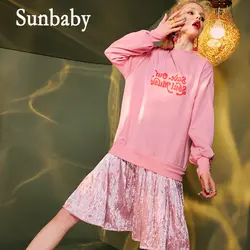 2017 Зимняя мода Письмо Печатные sweashirt патч розовый бархат беременность платье Длинные рукава Одежда для беременных