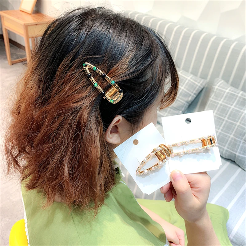 

INS Fashion Imitation & Crystal Women Barrettes Waterdrop Hollow Alloy Hair Clips Elegant Hairpins Headwear Hair Accessories