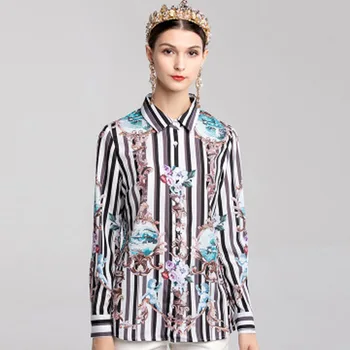 

New Fashion Runway blouses 2019 Women's Long sleeve Turn Down Collar Vintage Flower Printed Tops Shirts Blouse 3XL Plus Size