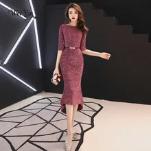 Weiyin платье с круглым вырезом и блестками, сексуальное платье русалки, Элегантные Короткие вечерние платья, вечерние платья Abendkleider WY1246