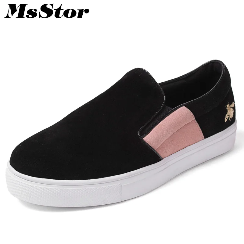 

MsStor Round Toe Embroider Women Flats Casual Fashion Bees Ladies Flat Shoes 2018 Spring Mixed Colors Women Flat Brand Shoes