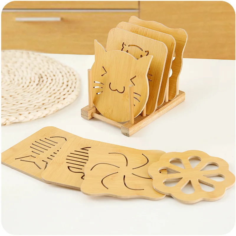 

Cartoon Wooden Table Drink Coaster Set Creative Placemat Cup Mat Pad Coffee Cups Porta Copos Home Decoration Kitchen Accessories