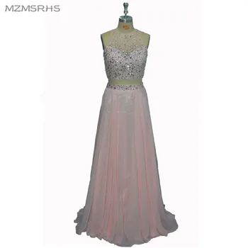 

MZ-MSRHS 2016 Two Pieces Prom Dresses Beaded Bodice Sheer Back Yellow Pink Prom Gowns Long Homecoming Dress