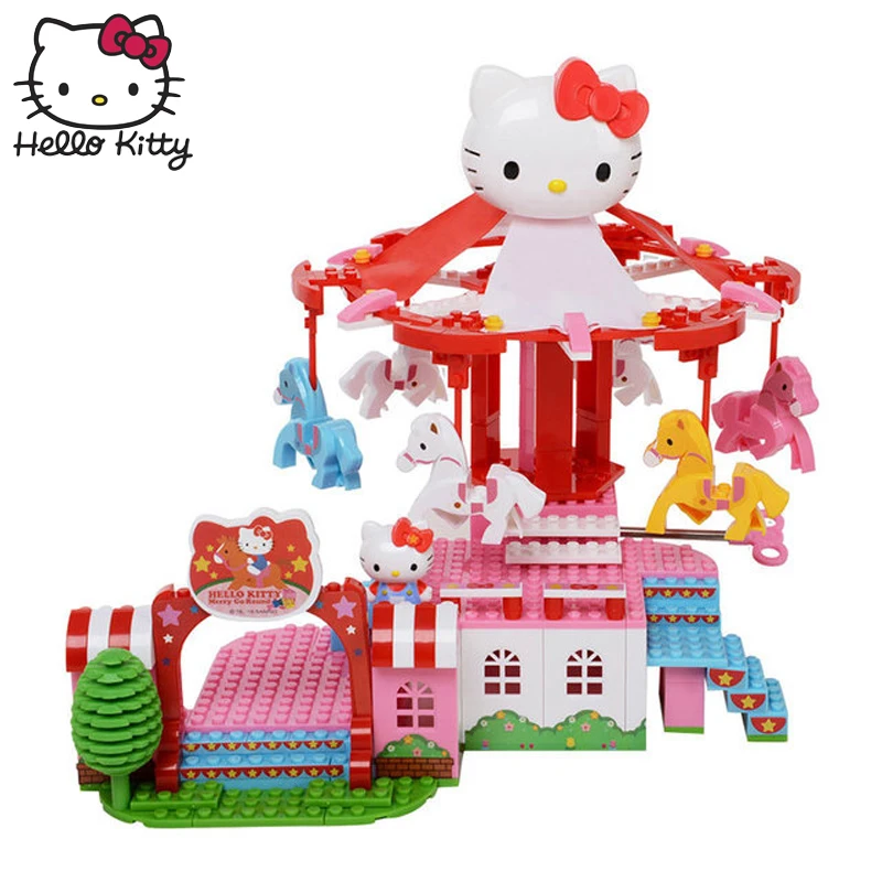 Hello kitty, мини-блок, парк развлечений, кирпичные строительные блоки, игрушки для детей, сборка, сделай сам, Детская Улица, вид на город, образовательная 3D модель