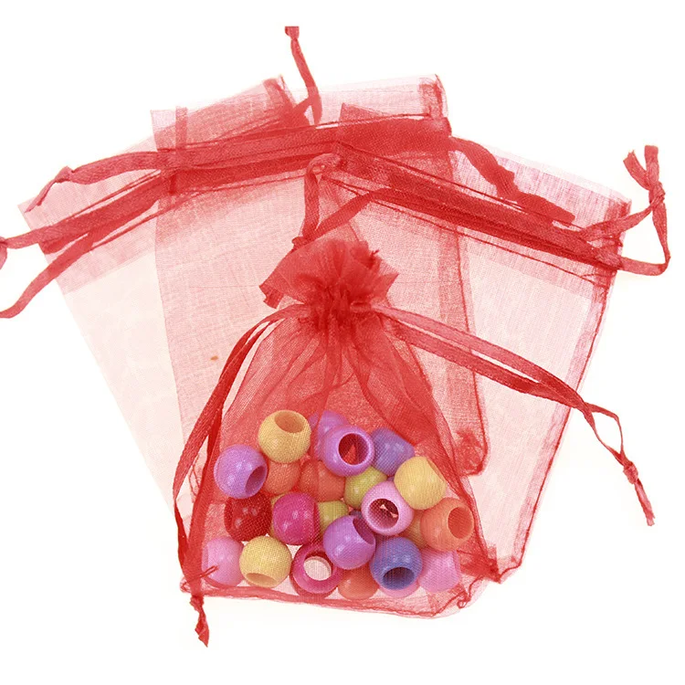 

10*15cm 100pcs Red Gift Bags For Jewelry/wedding/christmas/birthday Yarn Bag With Handles Packaging Organza Bags