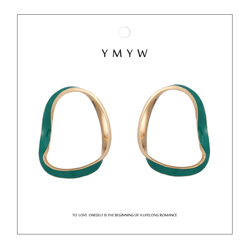 

YMYW New Trendy Geometric Hollow Stud Earrings 2018 Green Enamel Golden Romantic Simple Metal D'oreille Pendante Femmes Gift
