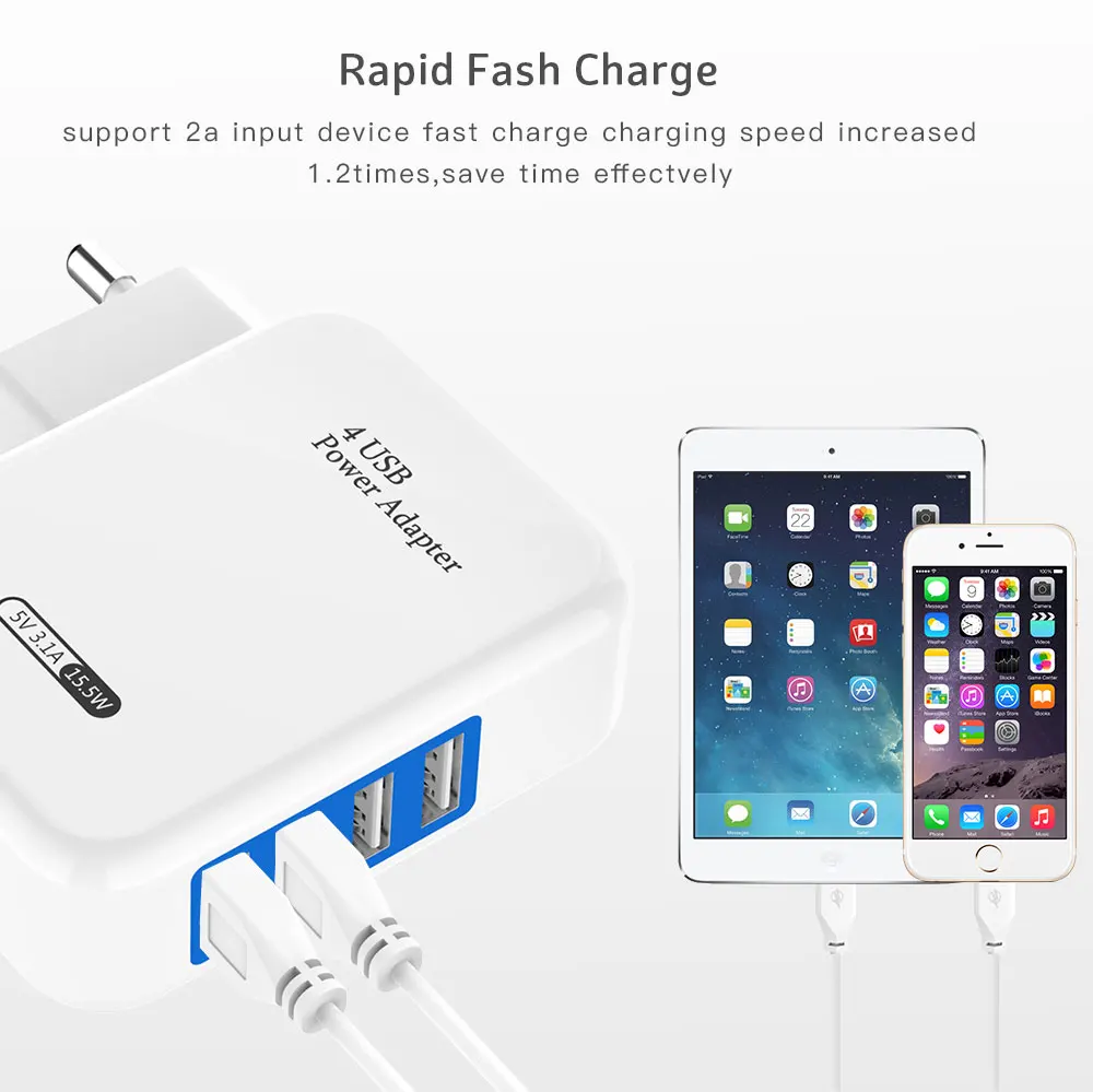 5V/3A USB Smart Charger 4 Ports EU US Plug Multiple Wall Adapter for iPhone 8 7 6 6S Plus iPad Samsung Mobile Phone Charger