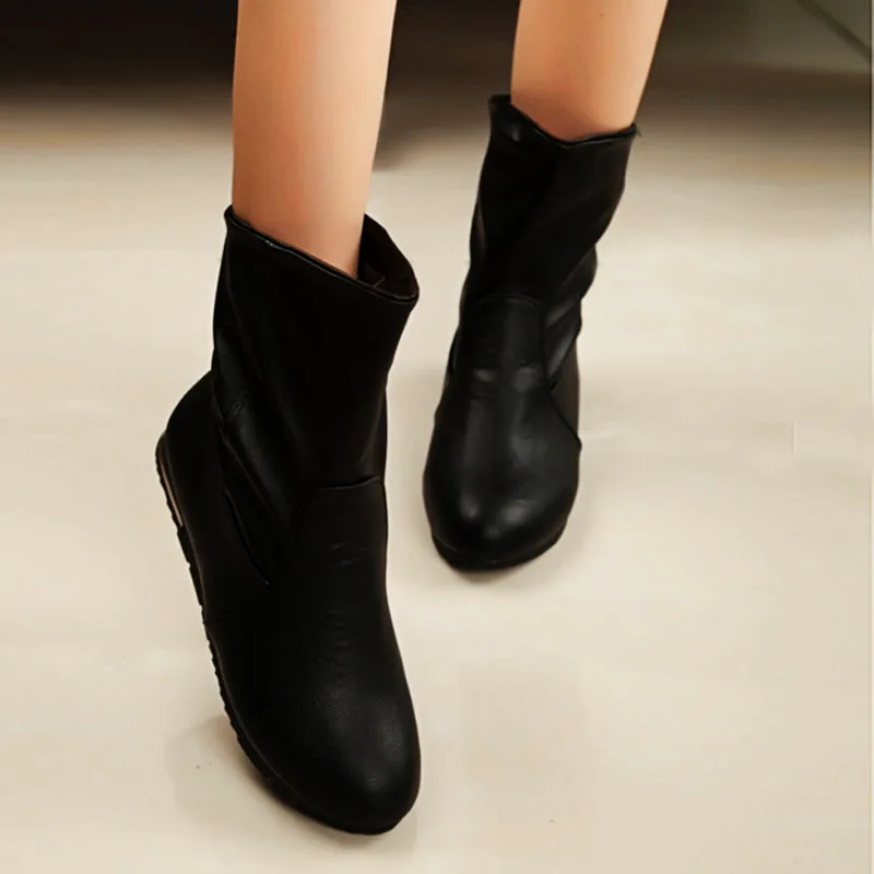 2015 nuevo invierno botas de moto de cuero de imitación ocasional caliente  piso mujer tobillo patea los zapatos cómodos botas negras blancas O315|boot  ankle|boot warmerboots desert - AliExpress