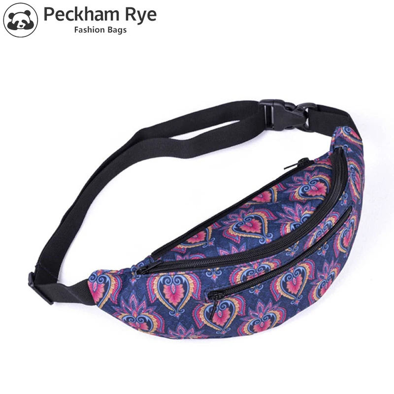 

New 2018 FASHION 4 zipper pocks 3D colorful printing waist bags for women belt bag men fanny packs hip bum phone travel purse