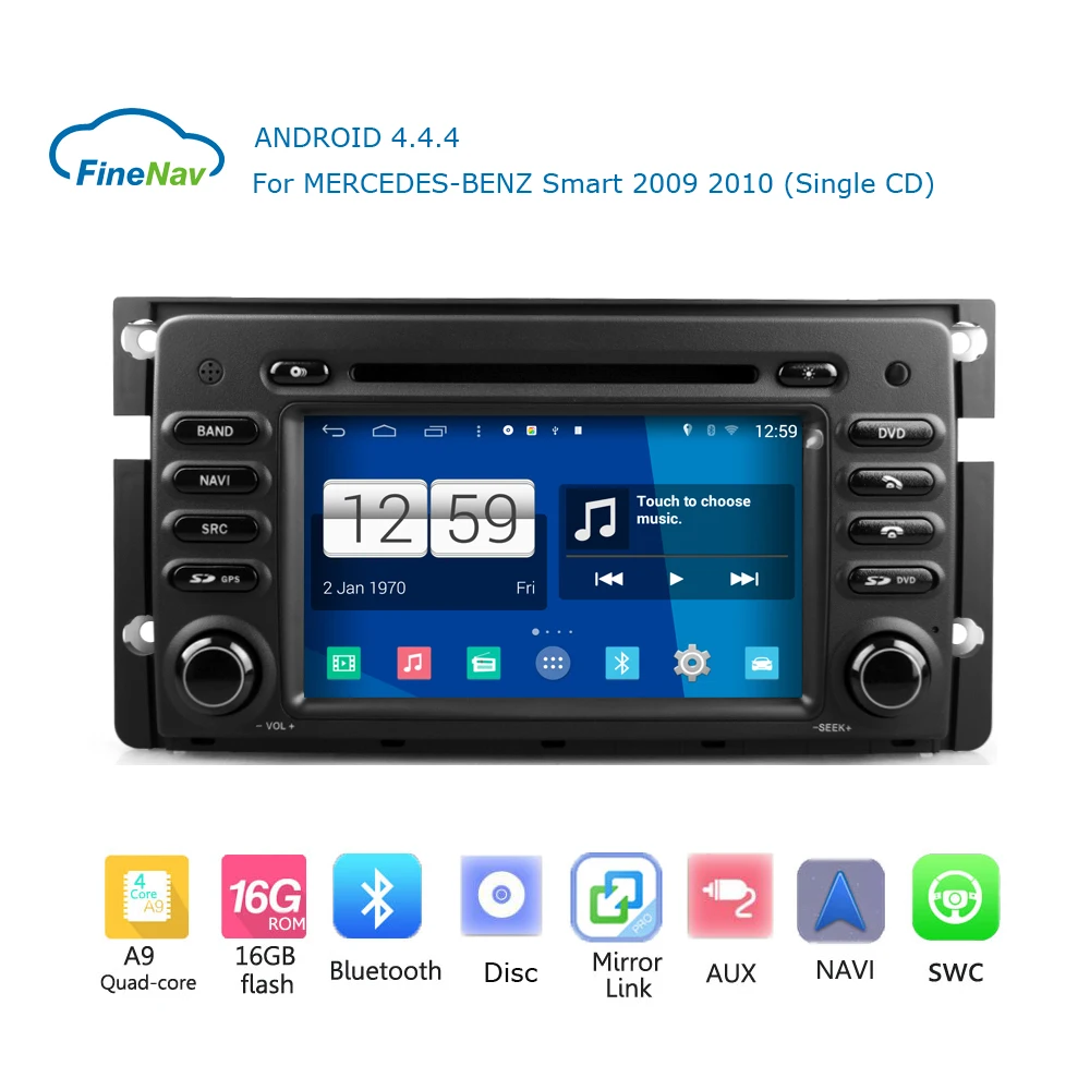 2DIN Android 4.4.4 Сенсорный Экран Автомобиля DVD GPS для BENZ Смарт 2009 2010 4-ЯДЕРНЫЙ android