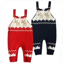 Рождественская Детская Спортивный костюм для девочек милые Лось шаблон модный Вязаный комбинезон Комбинезоны для женщин Бретели для нижнего белья Брюки для девочек для 12-24 месяцев одежда для малышей