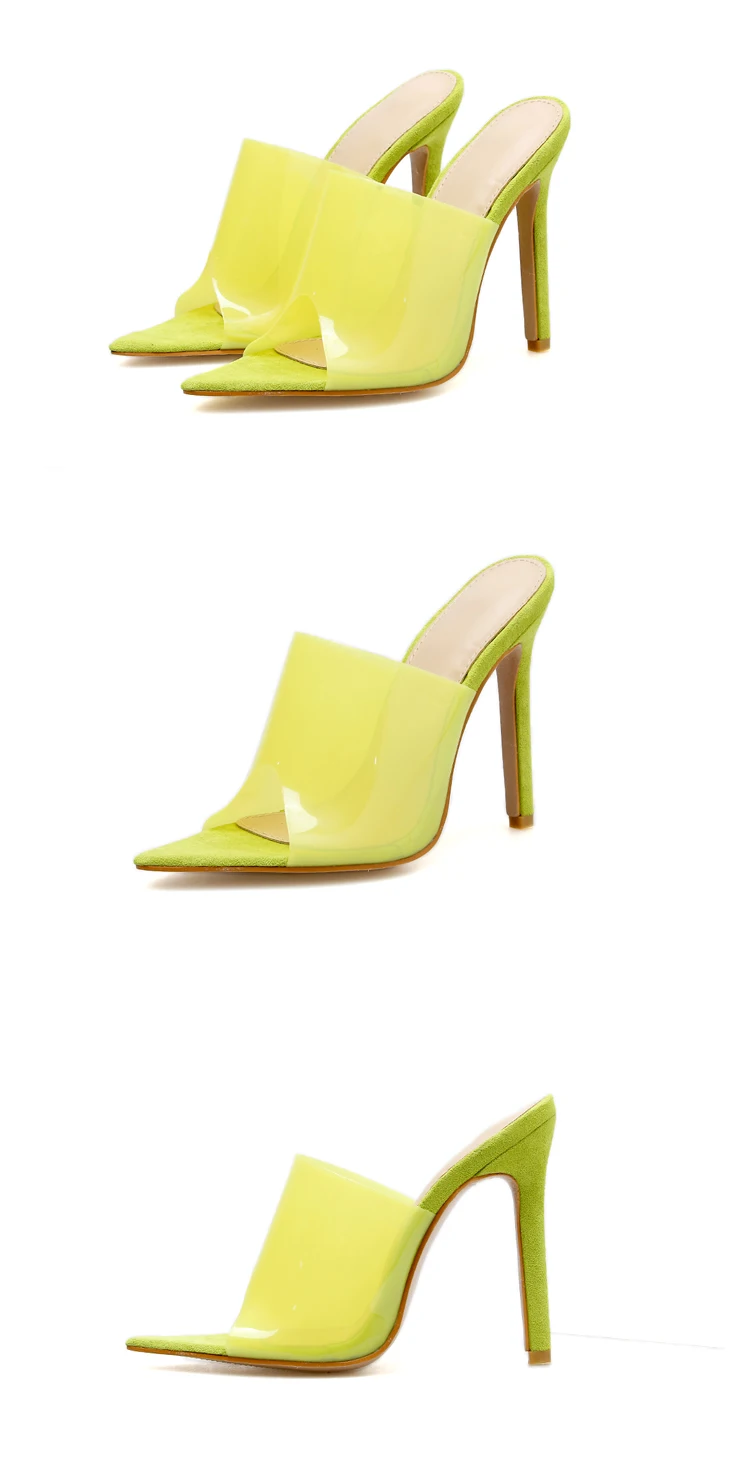 Eilyken летний Для женщин тапочки из материала pvc прозрачный тонкий каблук Для женщин сексуальный на открытом воздухе; прозрачная обувь; розовый; Желтый Тапочки