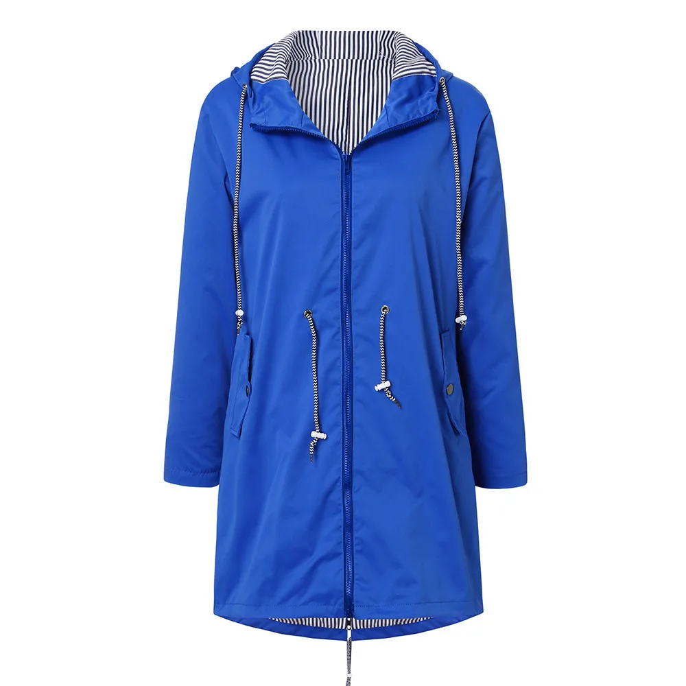 New Clothing Women Spring Womens Long Jacket With Hat Warm Coat Solid Rain Jacket Outdoor Jackets Raincoat Windproof#620