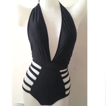 

Deep V Neck One Piece Swimsuit Womens Bathing Suit 2015 Hot Sale Black Monokini Swimsuit 1 Piece Trikini