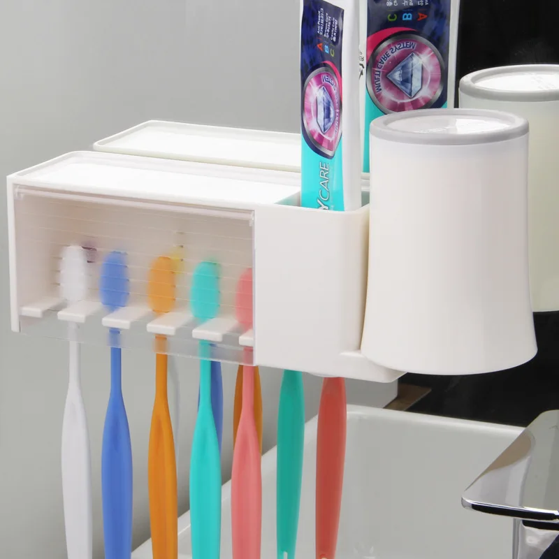 

ONEUP Creative Toothbrush Holder Glue-type Nail-Free Easy To Install Anti-Mosquito Multi-Function Toothpaste Holder Bathroom Set