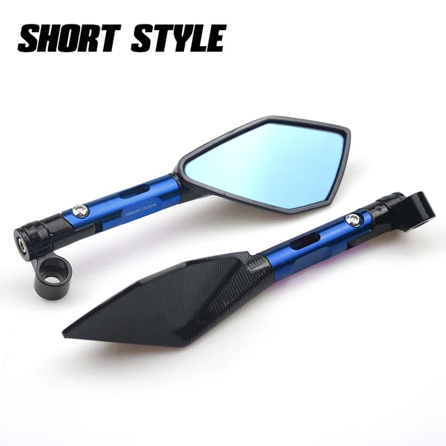 Universal CNC Aluminum Motorcycle Handlebar Rear View Mirrors Blue Anti-glare Mirror for Honda Yamaha Suzuki Scooter ktm Short Blue