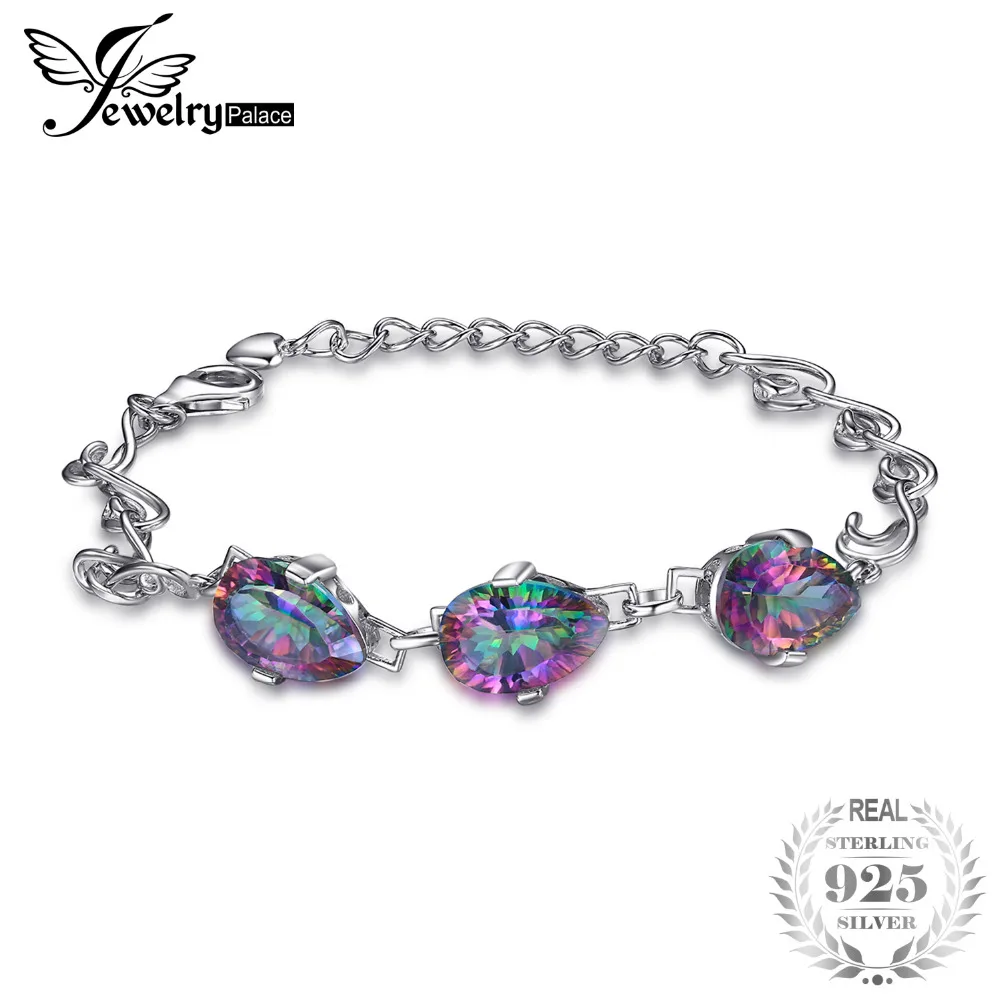 

12ct Natural Fire Rainbow Mystic Topaz Chain & Link Luxury Bracelet 925 Solid Sterling Silver Free Shipping