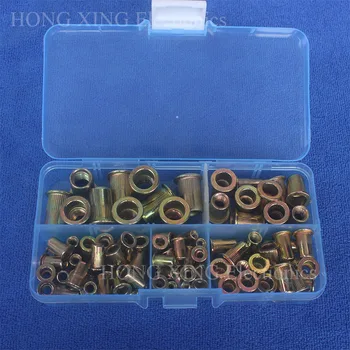 

100Pcs/set M3 M4 M5 M6 M8 Zinc Plated Knurled Nuts Rivnut Flat Head Threaded Rivet Insert Nutsert Cap Rivet Nut Assortment