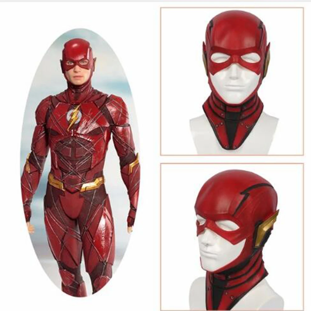 

Justice League The Flash Red Latex Full Head Helmet Mask Cosplay Costume Accessories Halloween Festival Half Face Party Masks