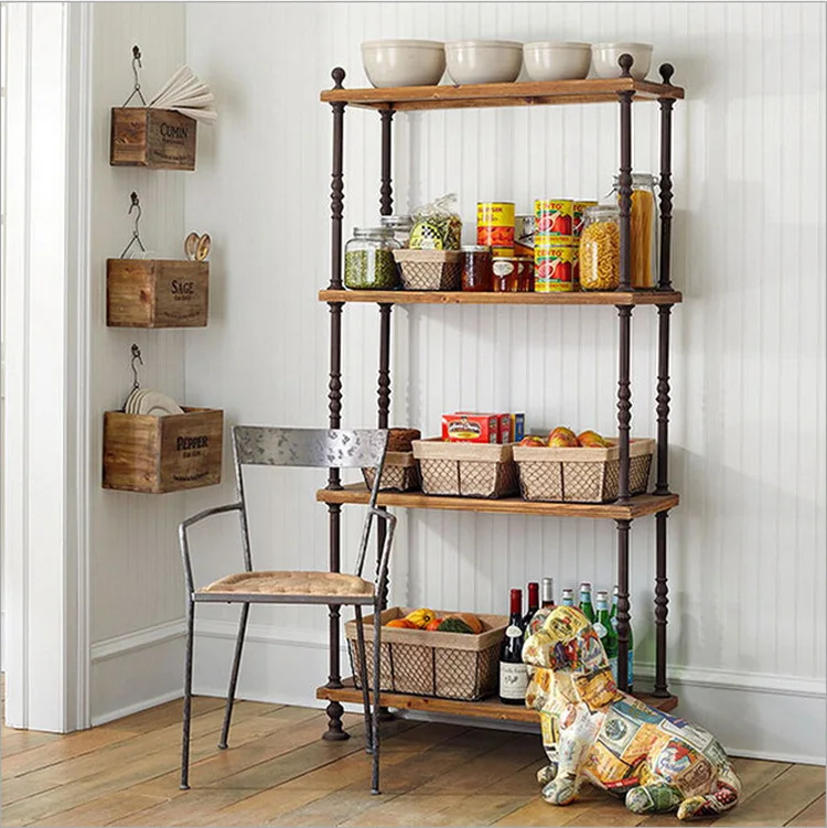 Американский античное Кованое железо деревянная книжная полка хранения Кухня мебель 20151