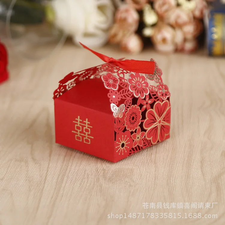 100 шт./лот красный/розовый лазерная резка Свадебная коробочка для сладостей украшение для вечеринки китайский стиль Конфетница аксессуары