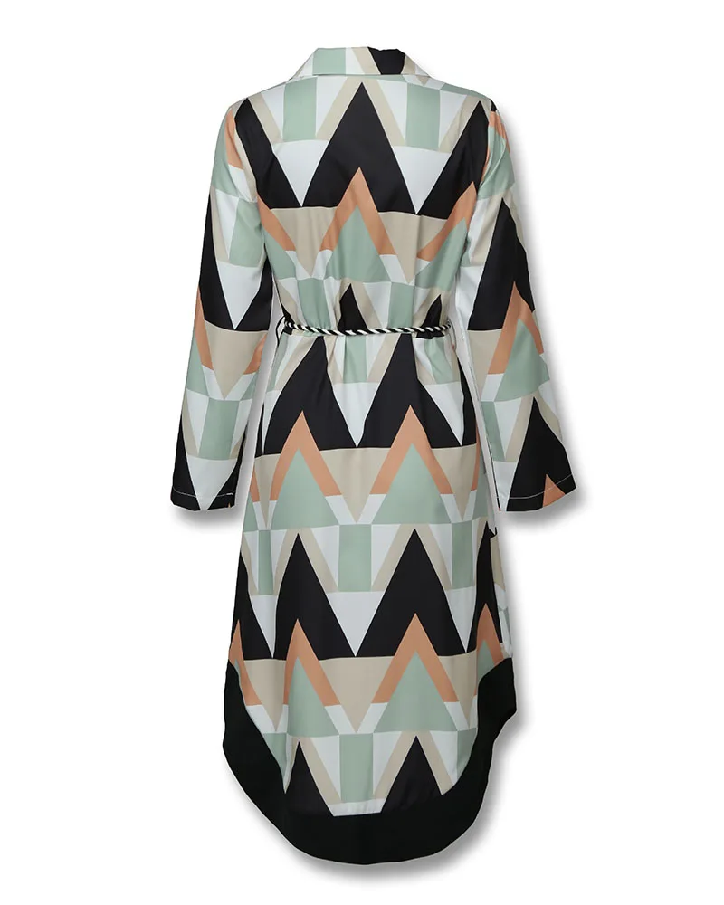 Женское асимметричное Повседневное платье-рубашка с геометрическим принтом и цветными блоками, Офисная Женская одежда с длинным рукавом, элегантные рабочие платья