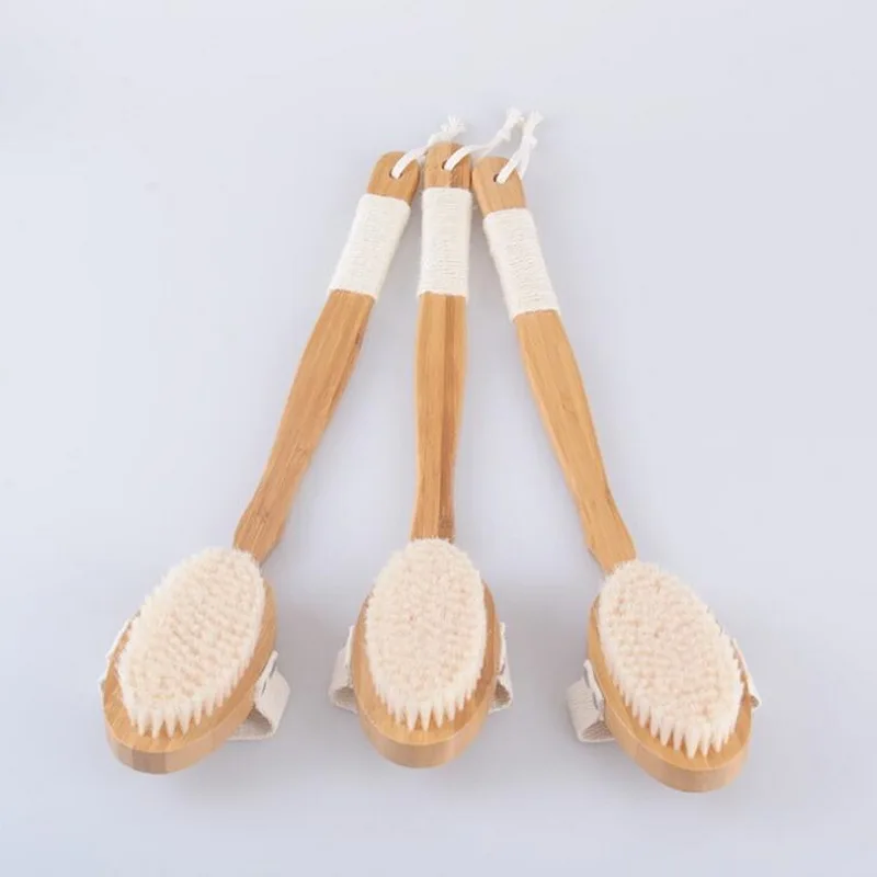 

Long handle soft hair bath brush artifact bathroom products back massage brush Bamboo handle bath brush