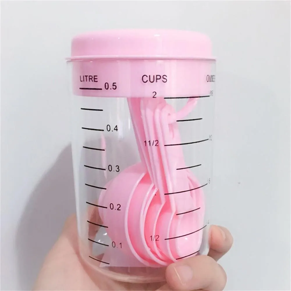 7 шт./компл. кухонные измерительные инструменты синий розовый пластиковые измерительные чашки ложки наборы Градуированные ложки для кухни выпечки кофе - Цвет: Розовый