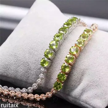 

KJJEAXCMY fine jewelry S925 Silver inlay natural olive-stone female style bracelet silver ornaments shiny hand ornaments