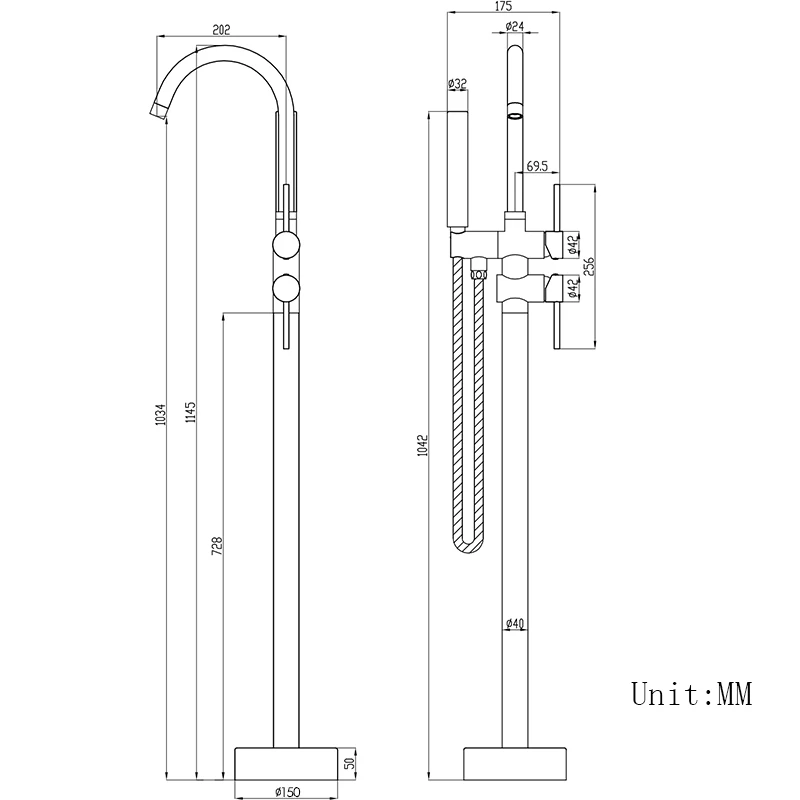 KEMAIDI Golden Plated Bathtub Filler Shower Roman Tub Faucet Set Free Standing Black Bath Shower Systerm Round Spout Mixer Tap