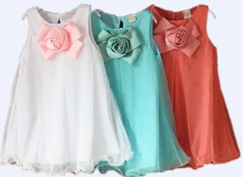 

New 3~7Age cotton blue pink white A-line Knee-length child flower girl party dresses girls dress baby party dress