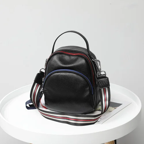 2021 Spring Contrast Color Cow Leather Women Bag Pack Korean Soft Leather Mini Backpack Preppy Style Girl School Bag 3 Strap 